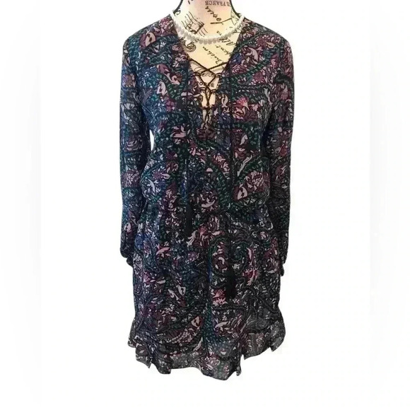 Jessica Simpson NEW Medium Black Romantic Floral Peasant Dress Sheer Lined - Picture 1 of 9